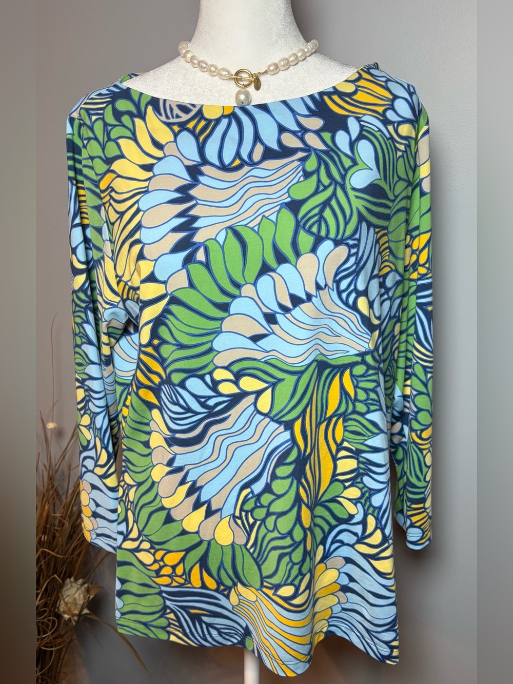 J. McLaughlin Wavesong Top XL Navy Green Floral NWT $158